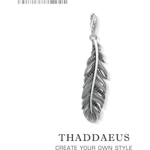 Charm Pendant Black Feather,2019 Brand New Europe Style Jewelry For Women Men Vintage Gift In 925 Sterling Silver Fit Bracelet