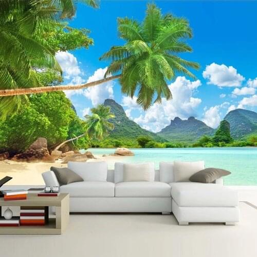 Custom 3D Mural Wallpaper Seascape Coconut Tree Photo Background Living Room Bedroom Study Room Landscape Wall Painting Modern