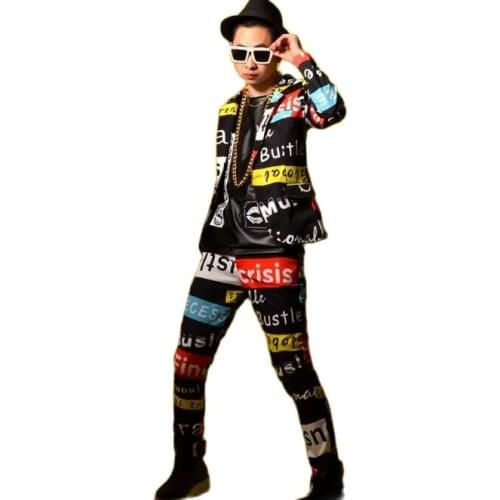 Casual suit with letter print for men tight jacket jacket fashion, stage costumes, singer, dancer, DSDJ, clothing