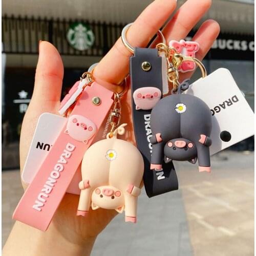 Lovely Original Pig Chrysanthemum Key Chain Trend Bag Pendant Keychains Lovers Accessories Gift Wholesale Key Ring