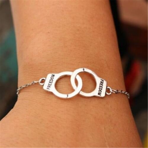 Punk Simple Fashion Alloy Freedom Bangle Unisex Metal Handcuff Chain Bracelet Lady Charms Unique Jewelry Accessories Gift