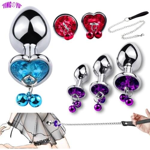 Bling Crystal Heart Metal Anal Plug With Bells Smooth Touch Buttplug Anal Bead Vagina Anus Dilator Sex Toys for Men Women Adults