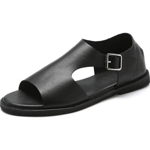 Men Sandals genuine leather Summer Shoes Flats Fashion Mens Summer Outdoor Open Toe Breathable Non-Slip Beach Casual Sandals