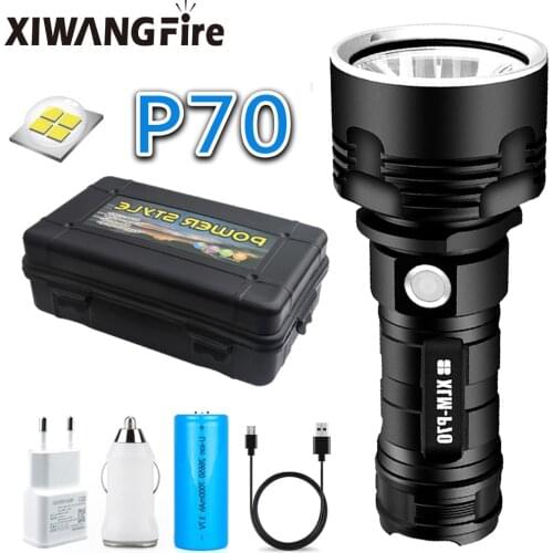 Super Powerful LED Flashlight XM-L2 XHP70 Outdoor Lighting Tactical Torch USB Rechargeable Waterproof Lamp Ultra Bright Lantern