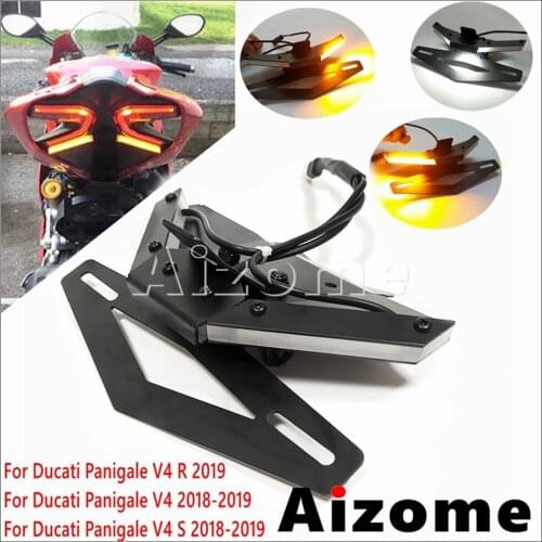 Motorbike Plug Play LED Fender Eliminator w/ Turn Signal Lamp and License Plate Light Holder For Ducati Panigale V4 R S 18 2019