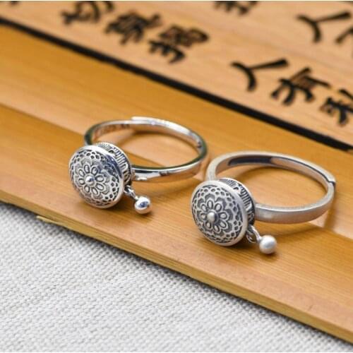 925 Solid Sterling Silver Spinning Prayer Wheel Tibetan Om Adjustable Ring Gift A3292