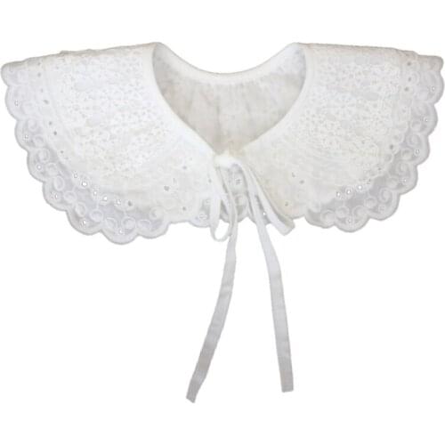 Women Girls 3 Layered White Shawl False Collar Vintage Hollow Out Embroidery Floral Lace Necklace Shoulder Wrap Scalloped Short