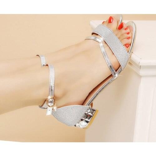 2021 Woman Sandals Mid-heel Shoes Beach Sandal Fashion Peep Toe Summer Womens Shoes Gold Silver Sandalias Mujer Plus Size 35-43