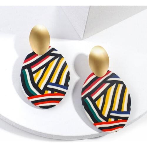 AENSOA Unique Rainbow Color Clay Pendant Earrings For Women 2021 Polymer Clay Oval Drop Earrings Large Dangle Earring Jewelry