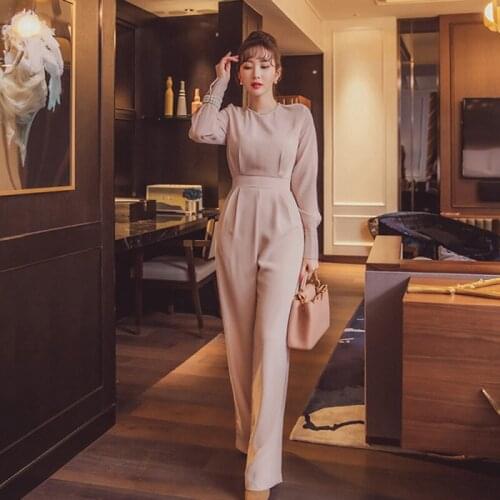 2020 Spring Korean Edition New Womens Slim Temperament Fashion Shine Rhinestone Collar Long Sleeves High Waist Jumpsuits