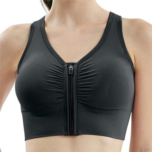 Womens Front Zipper Sports Bra Breathable Wirefree Padded Push Up Fitness Workout Tops Gym Yoga