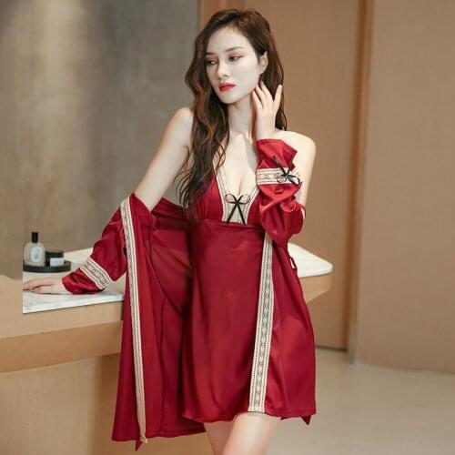 Women Night Dress High Quality Ice silk Home Wear Sleepwear lace Summer New Nightdress Thin section Sexy Suspender Satin Pajamas