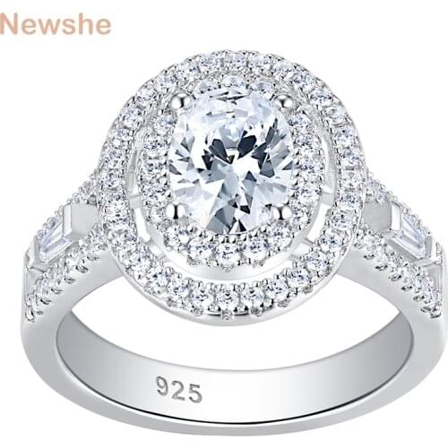 Newshe Solid 925 Sterling Silver Wedding Engagement Ring For Women Halo Oval Shape AAA Cz Bridals Jewelry BR1097
