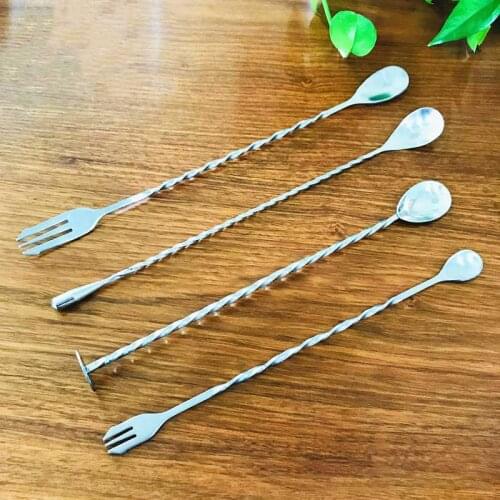 1Pcs Cocktail Bar Stainless Steel Stirring Rod Bar Appliances Double Head Durable Spiral Shape Kitchenware Cocktail Spoon