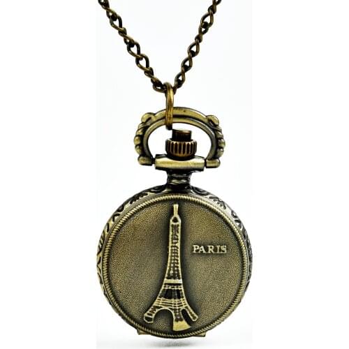 10pcs/lot SteamPunk heavy metaL Paris Eiffel Tower FLIP Pocket Watch Necklace pendant promotional gift