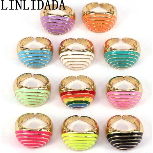 10Pcs Trendy Neon Enamel Colorful Open Ring For Women,Copper Gold Plated Chunky Finger ring Engagement wedding jewelry Gift