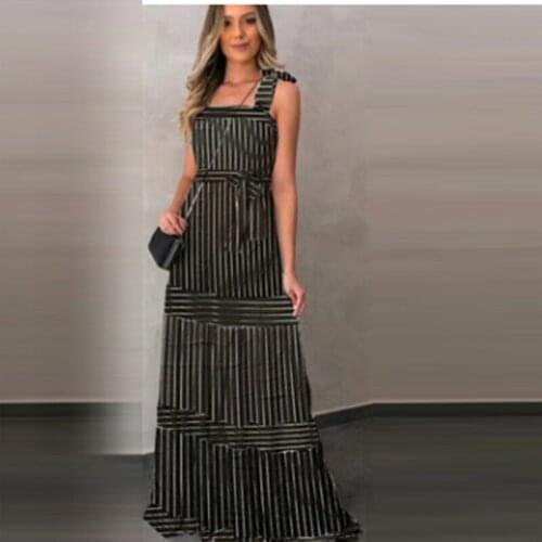 2021 Summer Fashion Dress Sexy Chic Strapless Lace Party Dress Elegant Lady Retro Striped Print Casual Loose Long Beach Dress