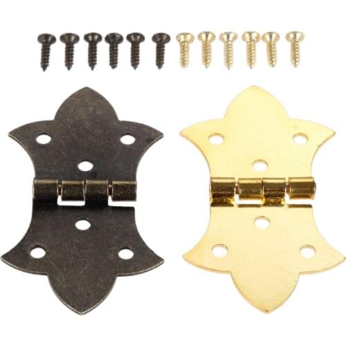2x Flower Hinge,Furniture Hardware,6 Holes Iron Hinges,Cabinet Door Butt Hinges For DIY Box,With Screws 57*31mm