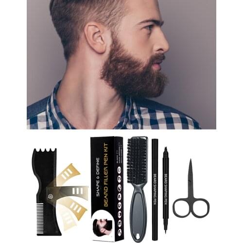 7/8Pcs Beard Filling Pen Kit Men Beard Pencil Filler Shaping Grooming Set Moustache Micro Fork Tip For Seamless Application