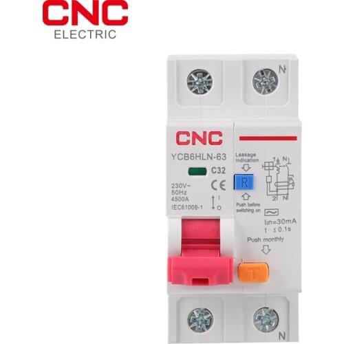 CNC 230V 50/60 HZ RCBO MCB 30mA Residual Current Circuit Breaker With Over Current And Leakage Protection 6/10/16/20/25/32/40 A