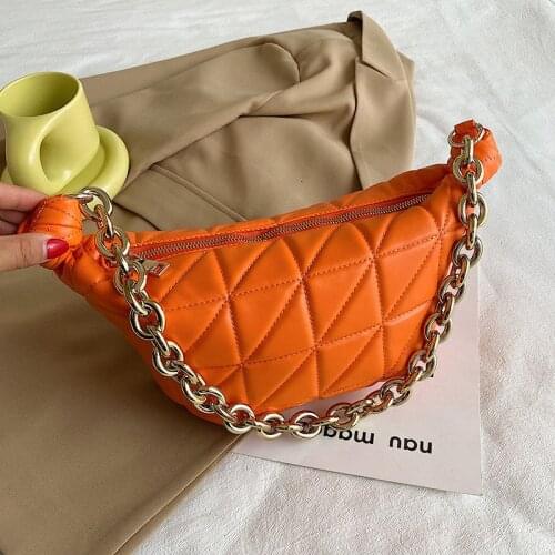 Brands Thick Chains Hobos Women Single Shoulder Bags Designer Lingge Quilted Handbags Half Moon Lady Bag Small Tote Purses 2021