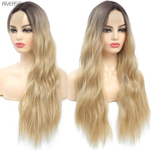 Long Blonde Ombre Synthetic Wigs for Women Natural Hair Wavy Wigs Blonde Heat Resistant Female Wig Cosplay perruques Body Curl