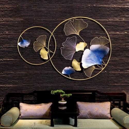 Chinese Wrought Iron Double Ring Ginkgo Biloba Home Livingroom Wall Mural Crafts Porch Corridor Aisle Wall Sticker Decoration