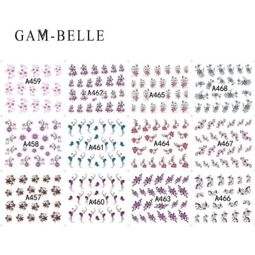 GAM-BELLE 12 Sheet Nail Sticker Set Watercolor Simple Floral Flower Nail Decal Wraps Decoration Water Transfer Manicure DIY Tips
