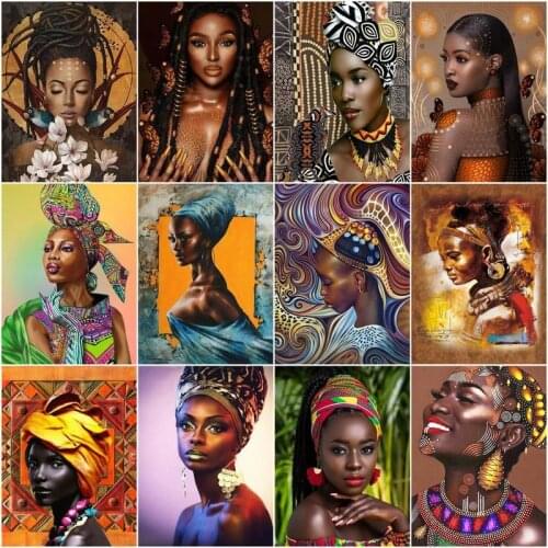 CHENISTORY Oil Painting African Woman Drawing On Canvas Handpainted Art Gift Diy Pictures Coloring By Number Figure Kits Home De