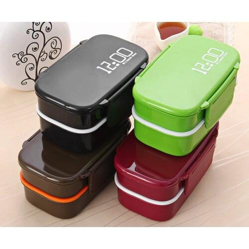 Fun Life 12:00 Its lunch time Japan style double tier Bento Lunch Box,Large meal box tableware Easy-Open microwave oven