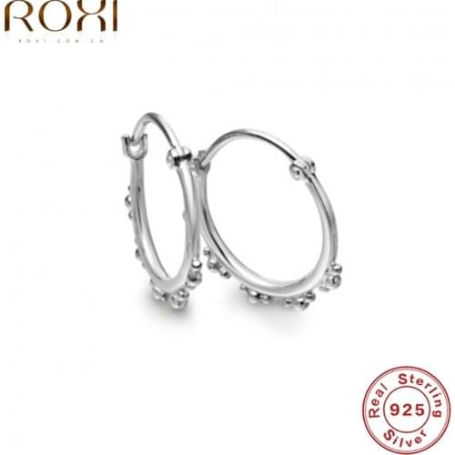 ROXI Minimalism Round Hoop Earrings for Women Girl Mini Beads Unusual Earrings Cartilage Silver 925 Jewelry Pendientes Wedding