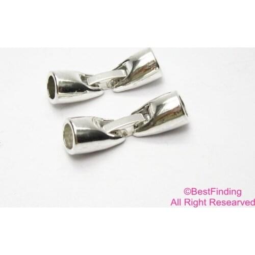 Round leather clasp 6mm clip clasps Silver tone bracelet connector