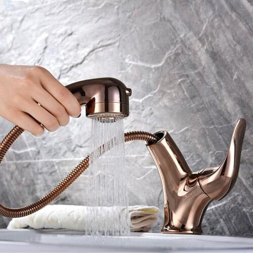 Basin Faucets Brass Gold Pull Out Bathroom Sink Faucet Swivel Single Handle Spout Toilet Bathbasin Vessel Mixer Water Tap Chrome