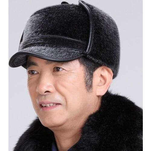 2020 Old Men Winter Hat With Earflaps Baseball Cap Beret Dad Hat Winter Warm Hat for Flat Cap Elderly Hat