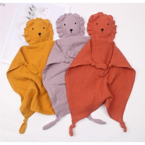 Soft 100% Organic Cotton Muslin Baby Security Comforter Blanket Newborn Lion Sleeping Dolls Kids Fashion Soothe Appease Towel