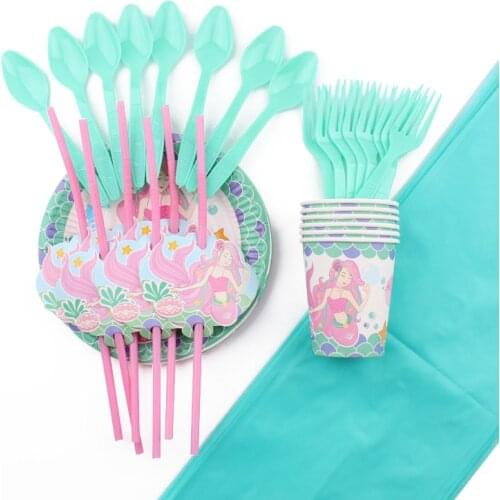 Cartoon Mermaid Tableware Set Baby Birthday Party Party Decoration Supplies Disposable Tableware set Party Supplies Birthday Par