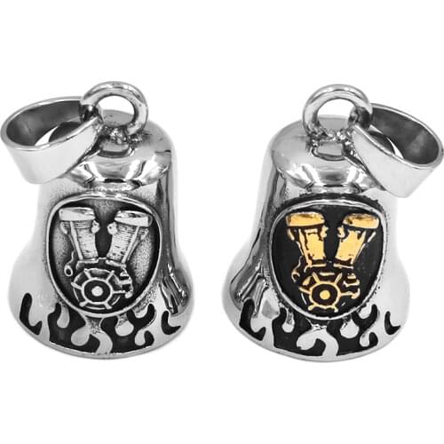 Norse Viking Engine Bell Pendant Stainless Steel Odin Rune Flame Eagle Biker Pendant Christmas Gift SWP0614A (Has bell ring)