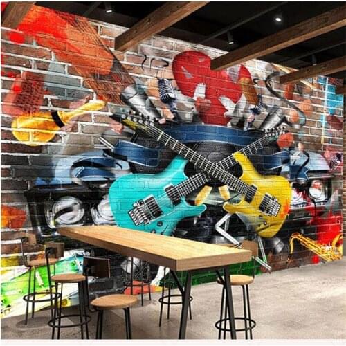 Wellyu papel de parede para quarto Custom wallpaper 3D Stereo Brick Wall Graffiti Guitar Bar KTV Mural Background Wall
