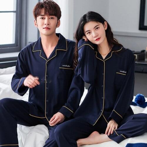 Autumn Winter Couple Cardigan Pajama Suit Womens Cotton Loungewear Long Sleeve Casual Mens Homewear Black Sleepwear