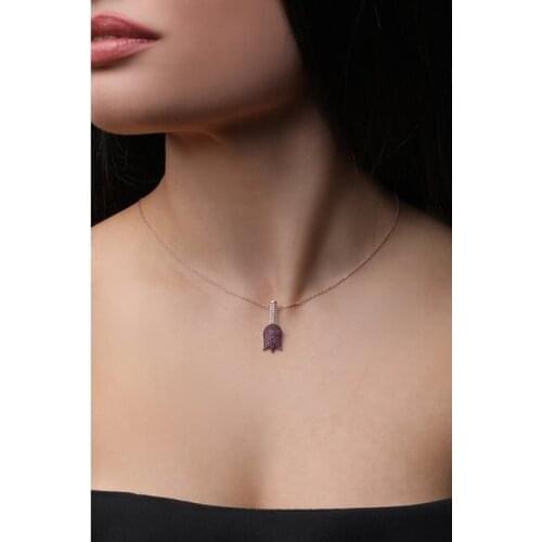 Silver Zircon Stone Tulip Design Figure Necklace