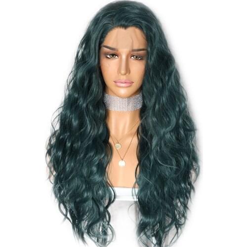 Lvcheryl Dark Green Color Heat Resistant Hair Wigs Party Wigs Natural Wavy Synthetic Lace Front Wigs for Women Wear