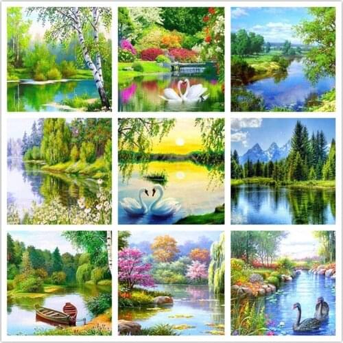PDMDOG 5D DIY Diamond Embroidery Landscape swan Cross stitch Spring Diamond Painting Nature Pictures Home Decor
