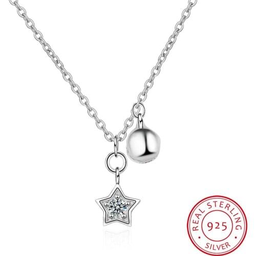 Star Bell Pendant Female Korean Style 925 Sterling Silver Jewelry Simple Creative Crystal Star Clavicle Chain Necklaces H356