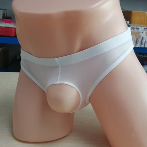 Porno Panties Sexy Men Ice Silk Hollow Out Penis Pouch Smooth Low Waisted Fetish Gay G-String Erotic Lingerie Sissy Panties Sexy