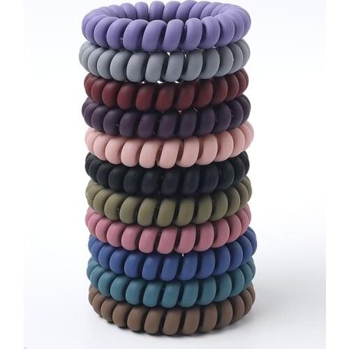 Cheap Women Matt Colors Thick Big Telephone Wire Rubber Bands Stretchy Deep Colors Non-mark Spiral Coil Ropes Solid Hair Ties