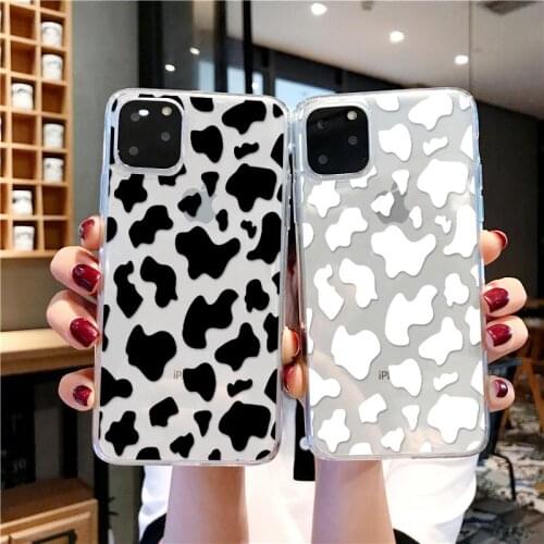 Silicone Transparent Cow Print Phone Case For iPhone 12 11 Pro XS MAX XR Cover For iphone 6s 7 8 SE 2020 Soft TPU Cases