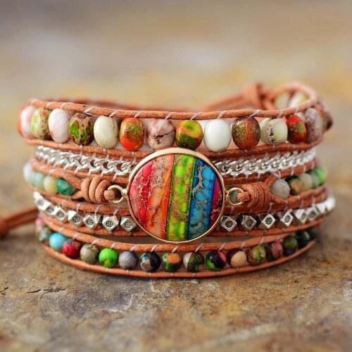 Outstanding Chakra Leather Wrap Bracelets W/ Mix Stone Jaspers Chain Multilayers Bracelet Spiritual Jewelry Bijoux Dropship