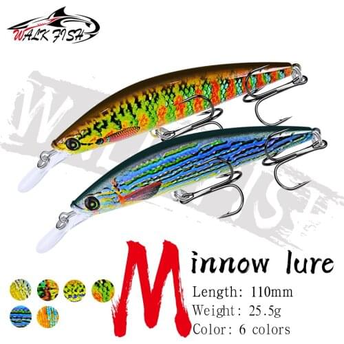 WALK FISH Minnow lures Fishing Tackle 6 Colors Fishing Lures 4.33"-11cm/0.9oz-25.5g with 4# Hook Fishing Bait Hard Bait