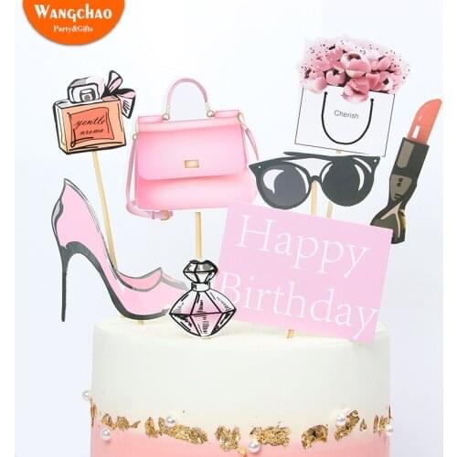 Lady High-heeled Shoes Happy Birthday Cake Topper Girlfriend Anniversary Cupcake Toppers Wedding Cake Topper for Party