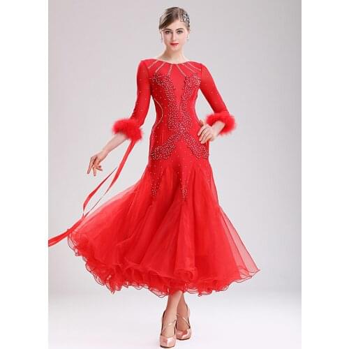 Ballroom dance competition dresses waltz dance dress ballroom dress standard dance wear women dance costumes feather white dress